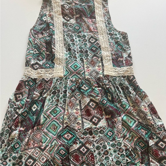 Hayden Womens Mini Dress Multicolor Patchwork V Neck Sleeveless Lace Trim Boho M - Picture 7 of 7